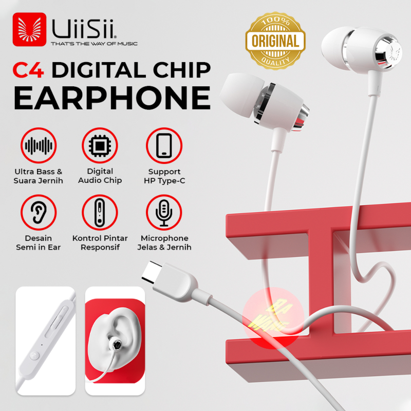 UiiSii C4 Earphone Headset Handsfree Earbuds Type-C USB C Heavy Bass