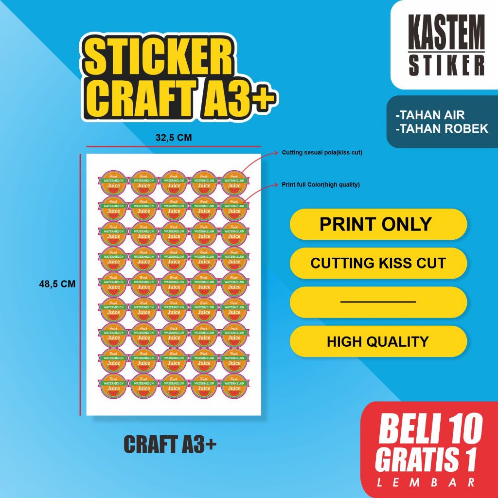 

Cetak Stiker CRAFT KRAFT A3+ Cutting sudah lminasi dan cutting sesuai pola Stiker Custom Desain Custom Ukuran Bahan Vinyl Hologram Vinyl Putih Vinyl Transparan Stiker Craft