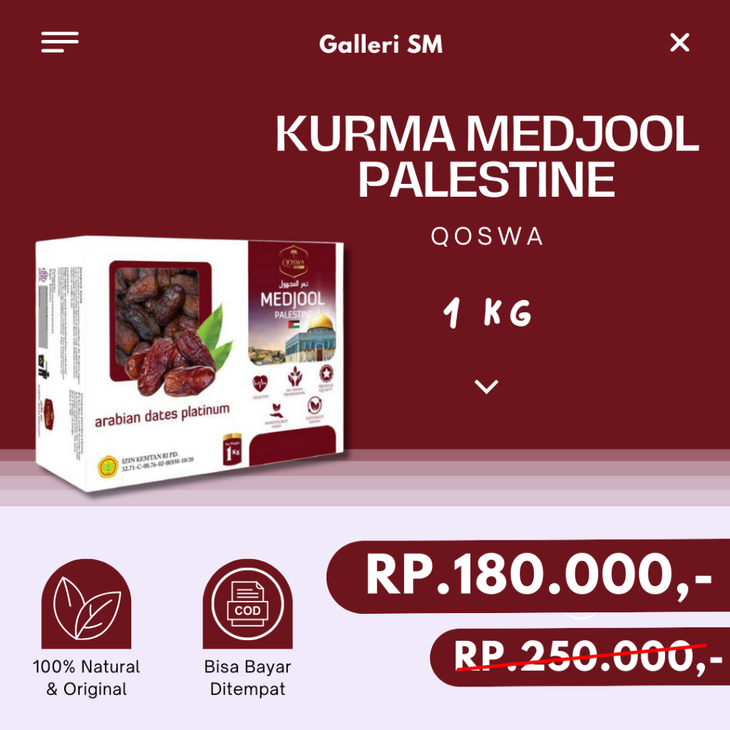 

Kurma Medjool 1 Kg Palestine Qoswa Korma Medjol Premium Arabian Dates
