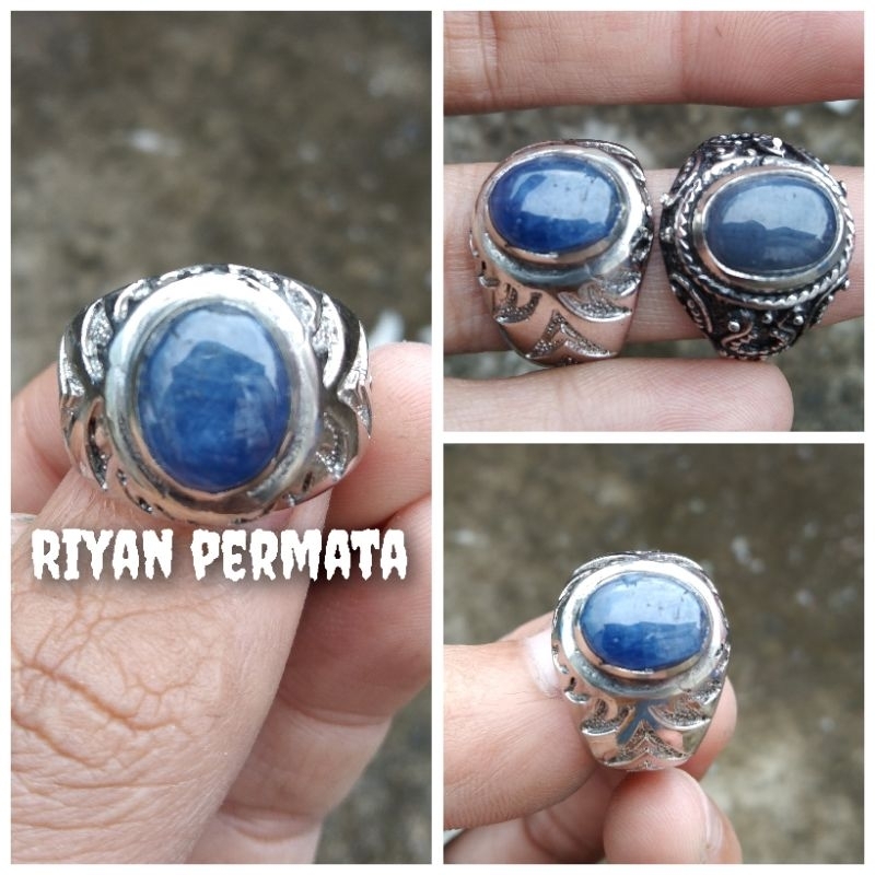 Cincin permata natural batu blue safir burma