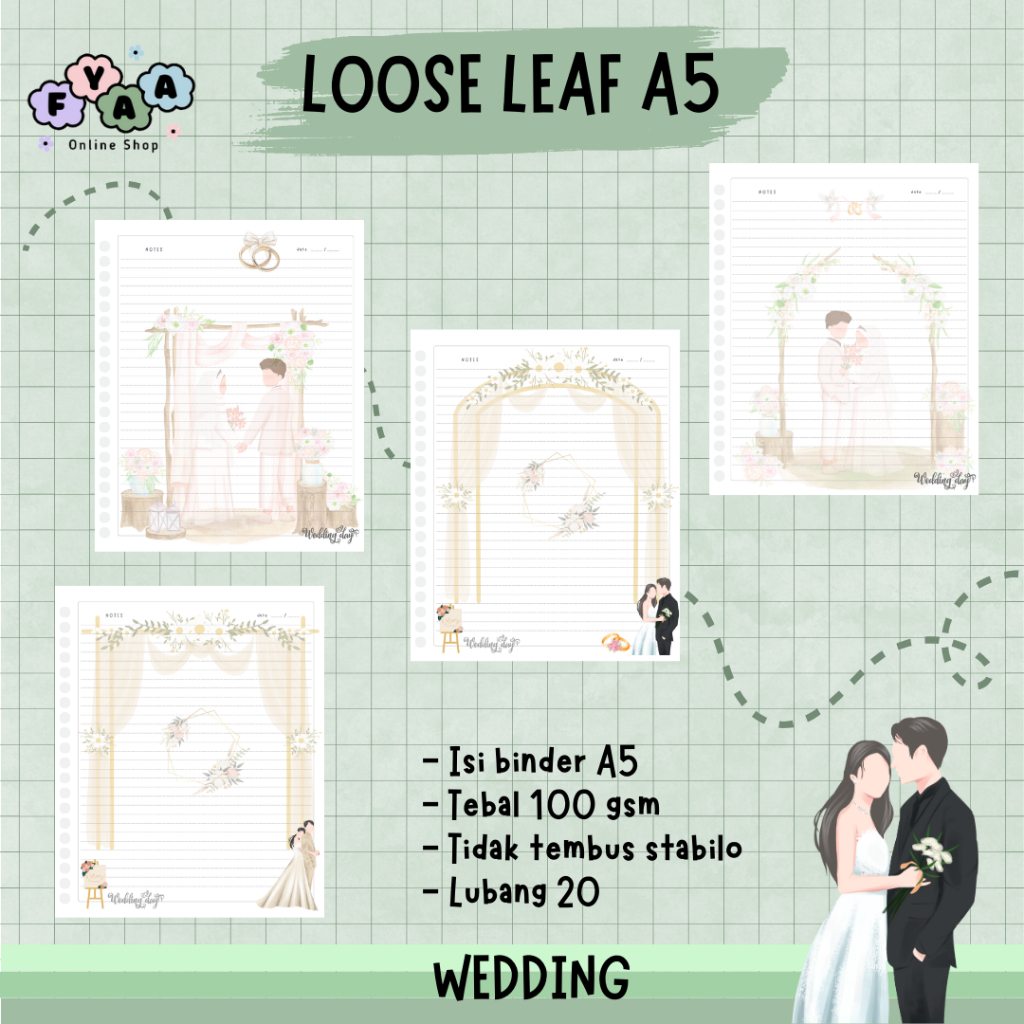 

KERTAS LOOSE LEAF ISI BINDER REFILL NOTEBOOK A5 KARAKTER WEDDING - 100 GSM