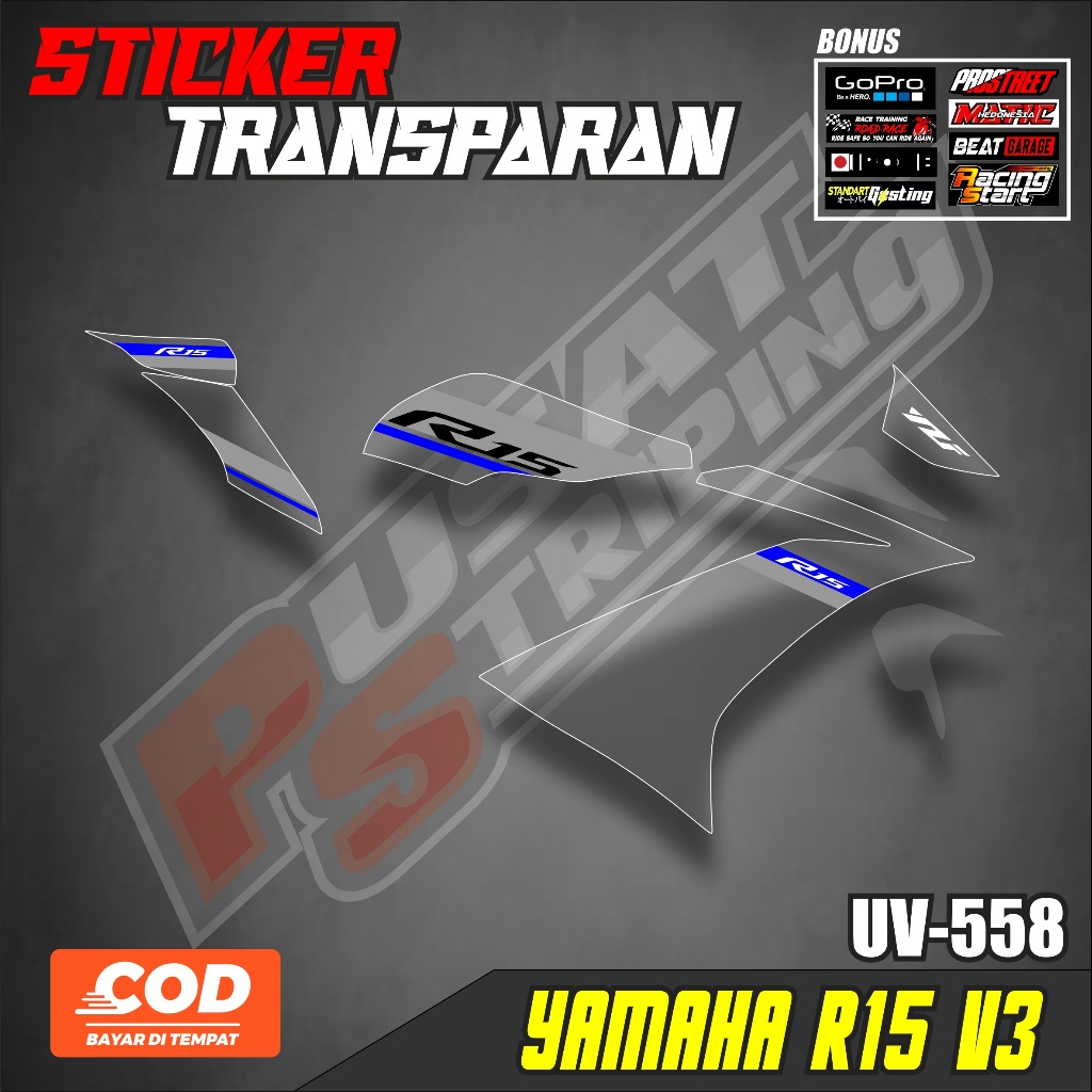[COD] STRIPING TRANSPARAN AKSESORIS BODI MOTOR YAMAHA R15 V3 - STICKER VARIASI LIST MOTOR R15