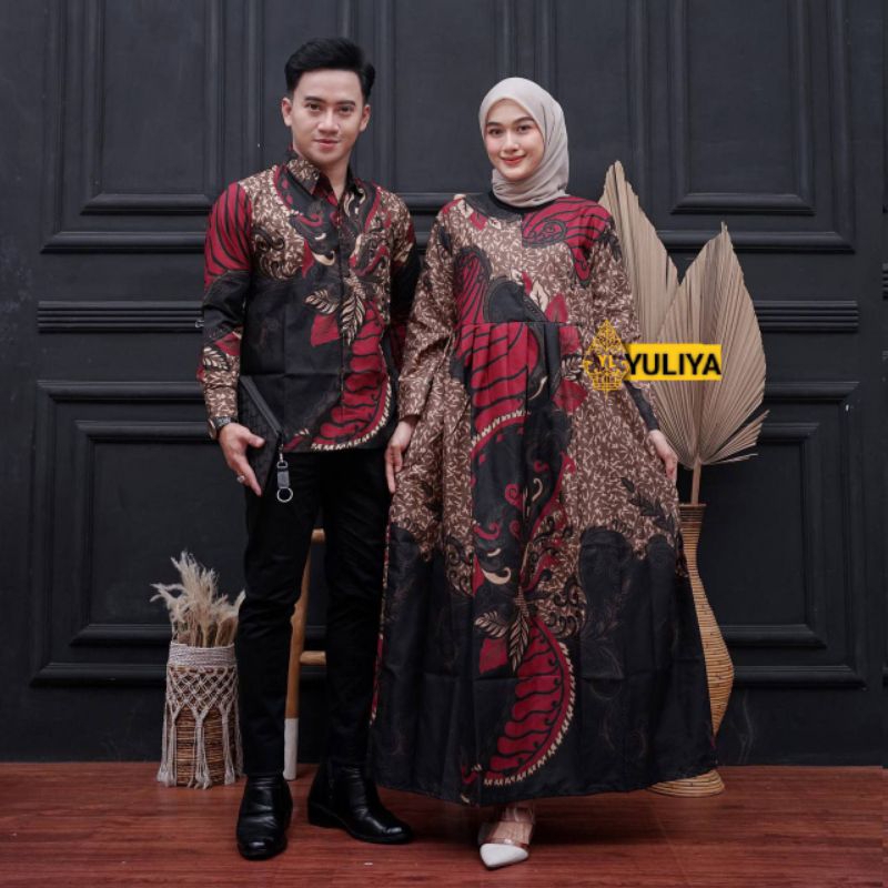 Gamis couple Kemeja Batik motif Sangkuriang Merah