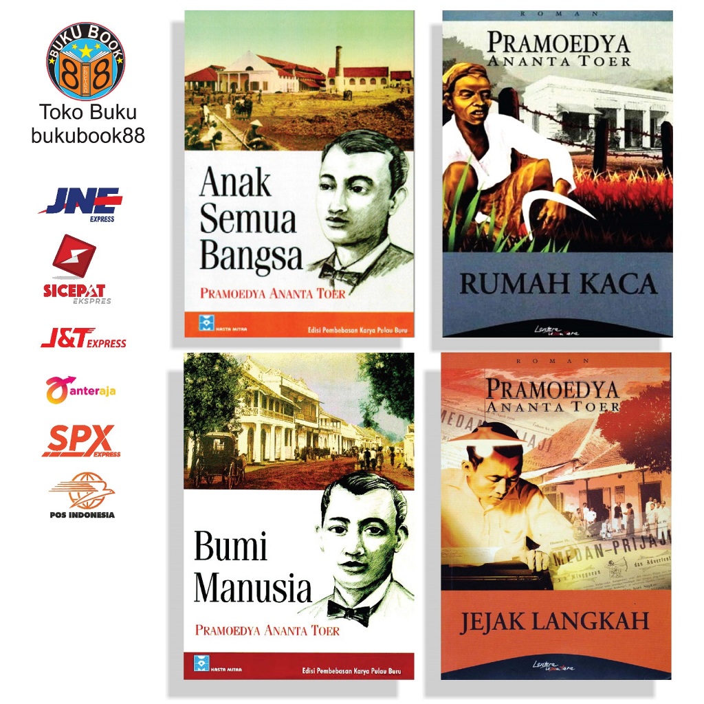 Buku Pramoedya Ananta Toer - anak semua bangsa_rumah kaca_bumi manusia_jejek langkah