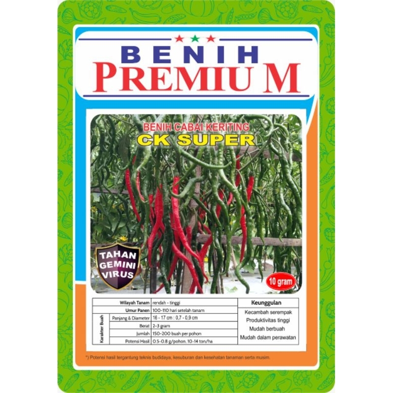 Benih Cabai Keriting Tahan Virus CK SUPER F1 10 gram (-+2.200 biji) Setipe CMK Akar, LW 02, Lotanbar
