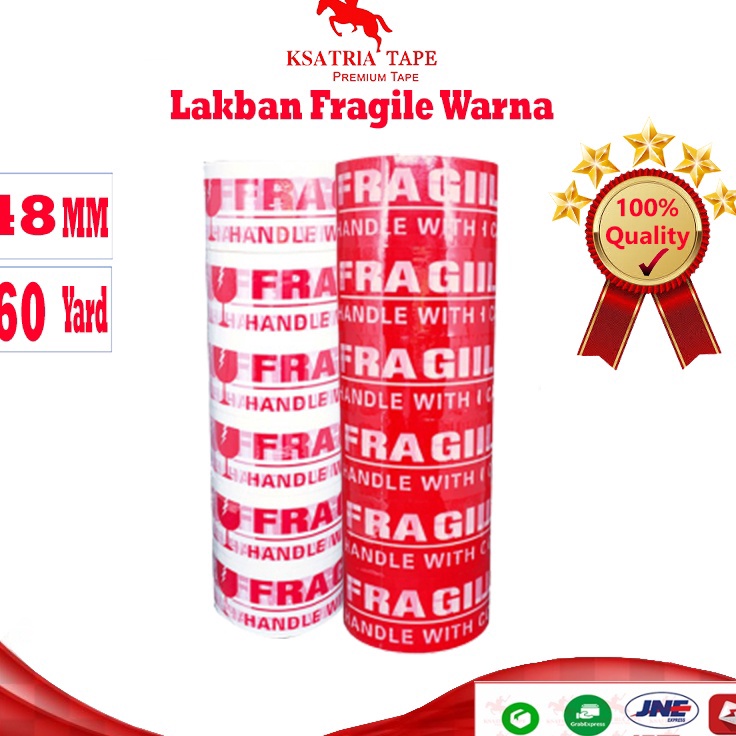 

TERMURAH Lakban OPP Tape Lakban Fragile Merah Putih Dunia Packing 6 Yard 1 Slop