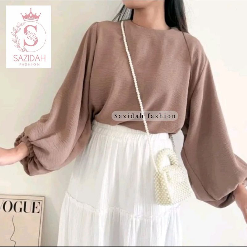 tunik crinkle terbaru tangan balon atasan wanita jumbo