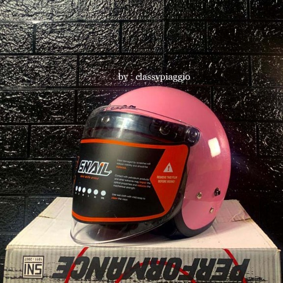 Helm Vespa Pink Lengkap Dengan Kaca Full Face