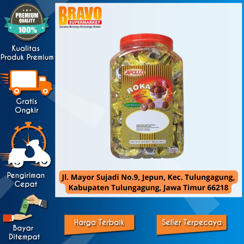Bravo Supermarket Tulungagung - Roka Apollo Coklat Wafer Ball Toples