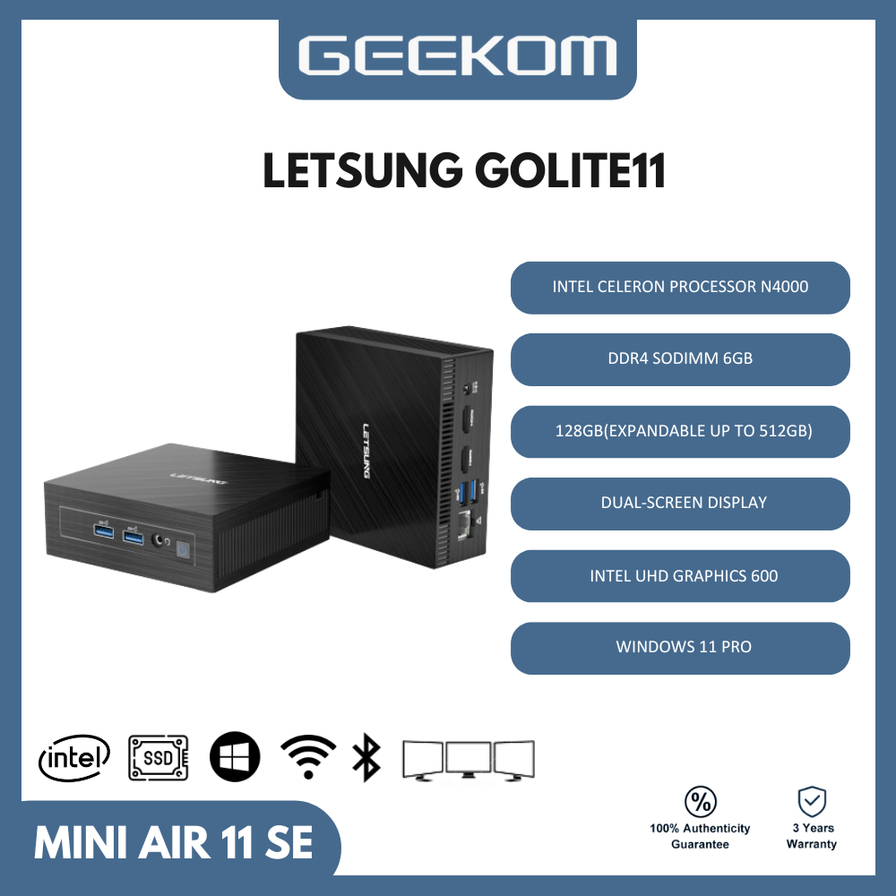 Geekom Mini PC Air 11 SE Intel Celeron N4000 DDR4 RAM 6GB 128GB SSD Windows 11 Pro