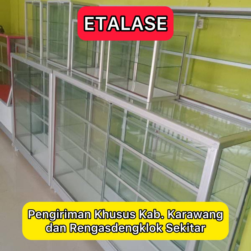 ETALASE KACA TOKO 1 METER 1,5 METER RODA KARAWANG / ETALASE KACA TOKO KARAWANG / ETALASE KARAWANG