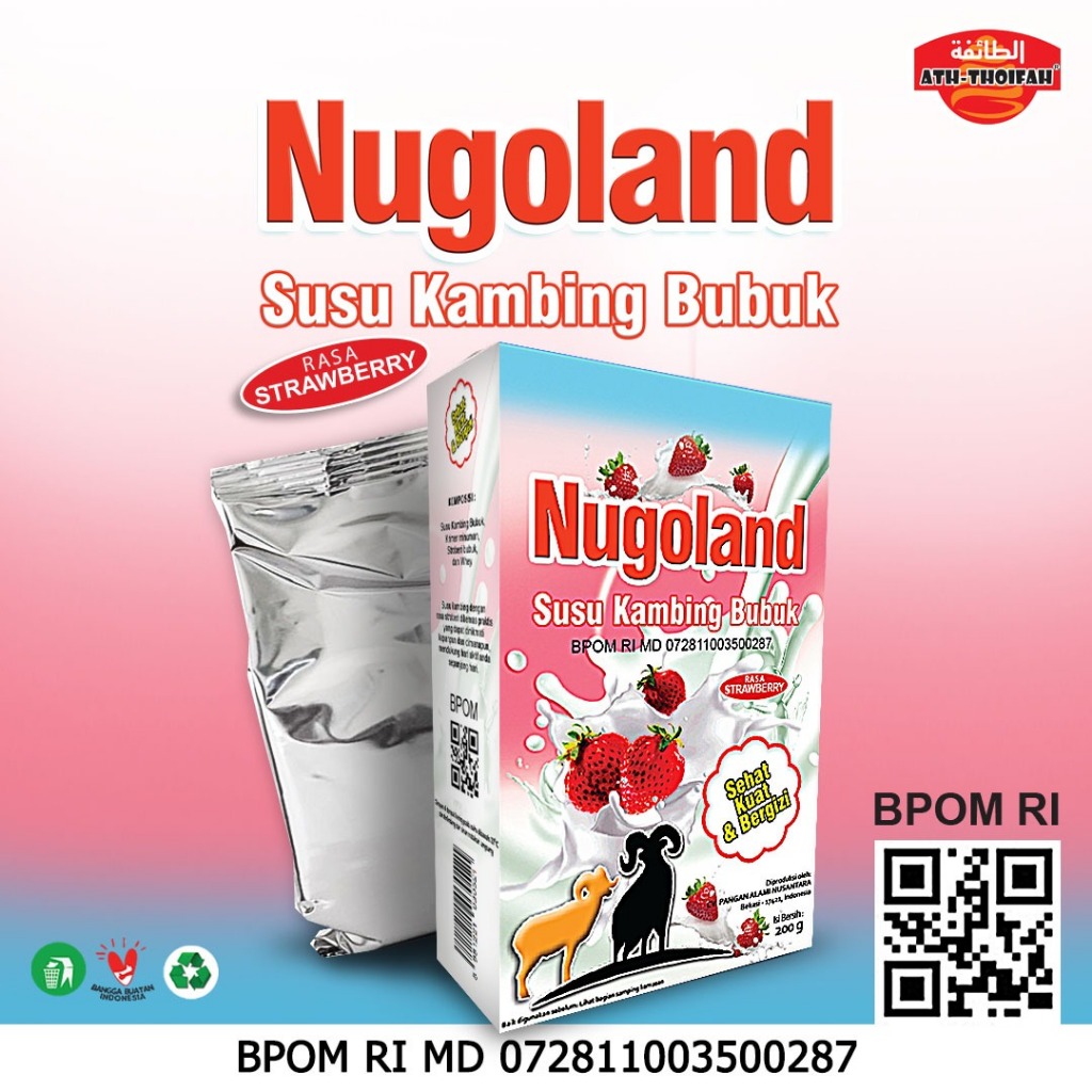 

Susu kambing etawa rasa strawbery Premium Susu kambing Nugoland Ath-thoifah 200 Gram