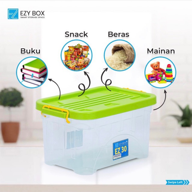 Kontainer Box Plastik Murah Ezy Cb 30 Liter Transparan Container Box Kotak Penyimpanan Barang Serbag