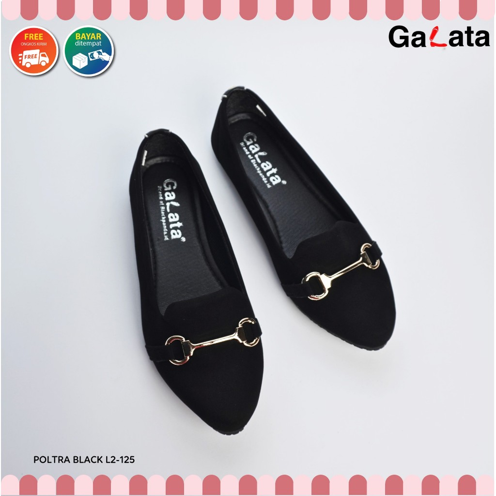 Sepatu Black Panda / Sepatu Wanita / Flatshoes Wanita / Black Panda Poltra