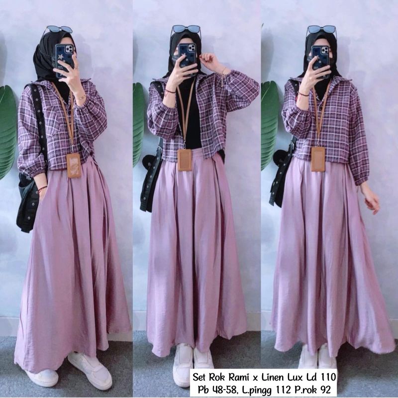 Oneset Rok Crop Rami Motif Kotak x Linen BN 05-233 PREMIUM BUSUI TERBARU BEST SELLER