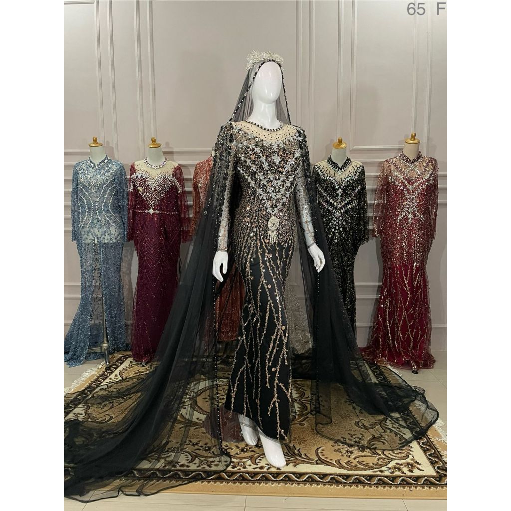 Kebaya pengantin wanita modern slim bustier Hitam premium full payet