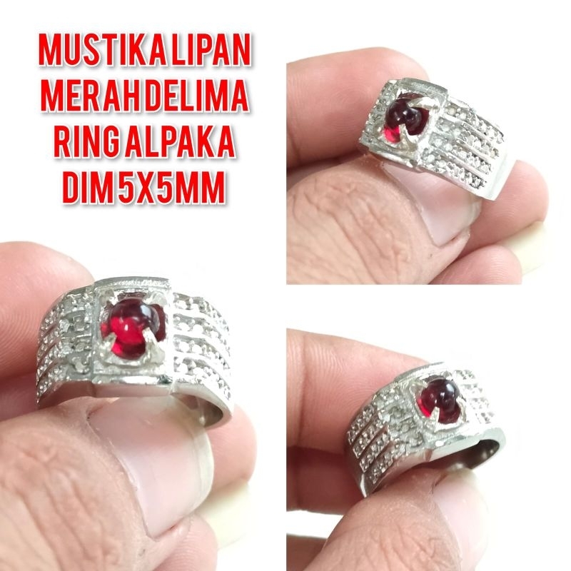 CINCIN BATU MUSTIKA LIPAN BULAT MERAH DELIMA RING ALPAKA