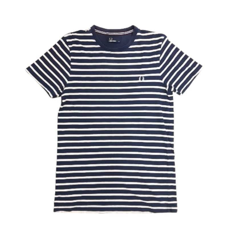 Tshirt / Kaos Fred Perry M7258 Breton Stripe Carbon Blue Casual Preloved Men/Man/Pria/Women Salur