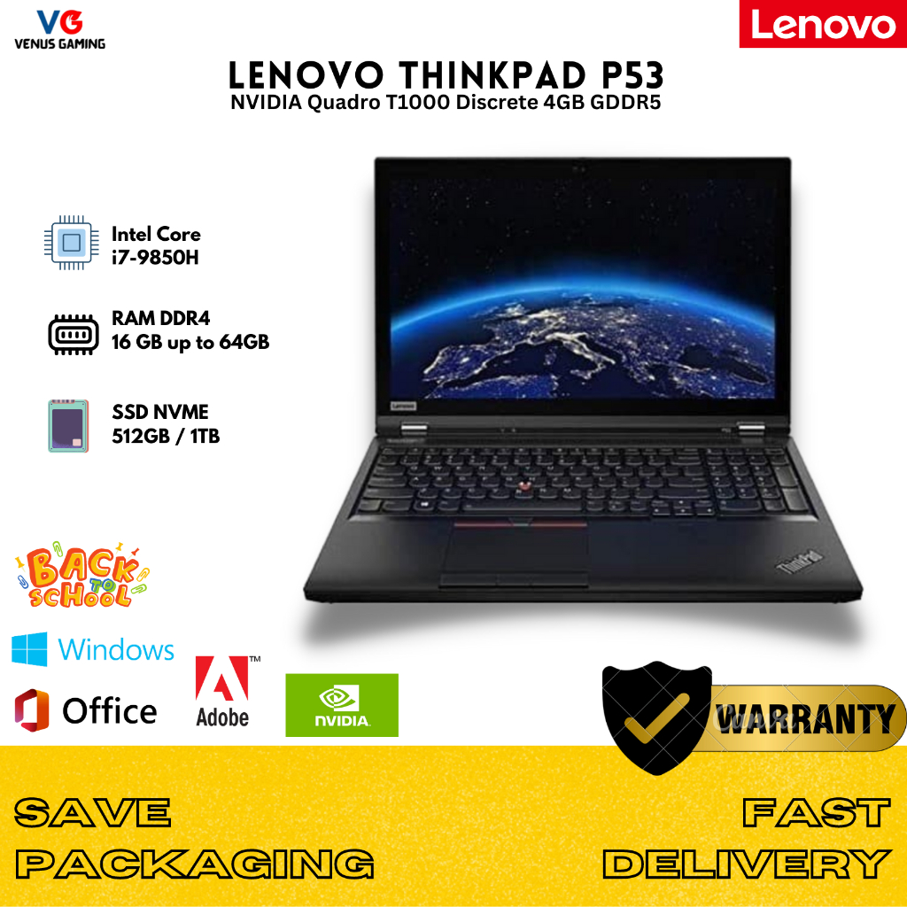 Laptop Desain Murah Lenovo P53 Core i7 RAM 16GB SSD 512GB NVME Second