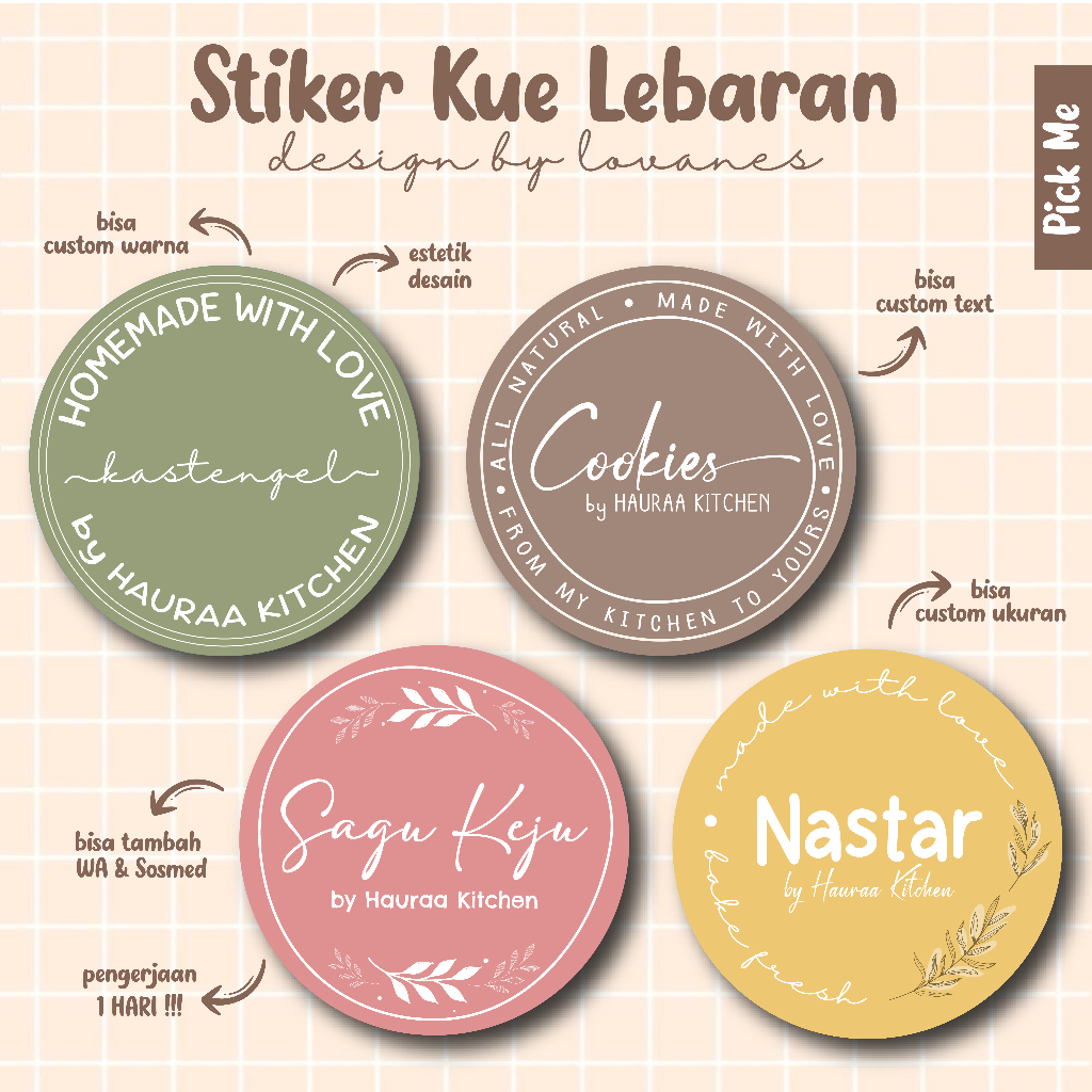 STIKER KUE LEBARAN  / LABEL KEMASAN TOPLES KUE / STIKER KUE ESTETIK