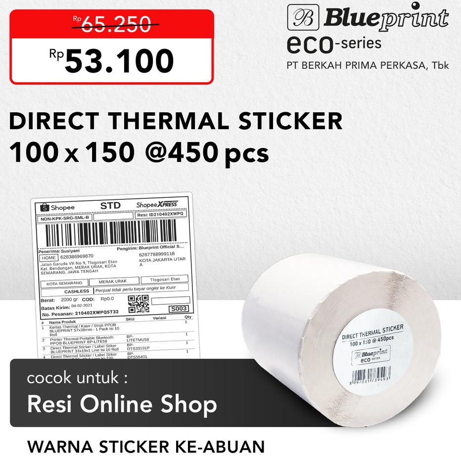 

MEGA SALE Direct Thermal Sticker 1 x 15 Label Resi BLUEPRINT ECO 1x15 mm