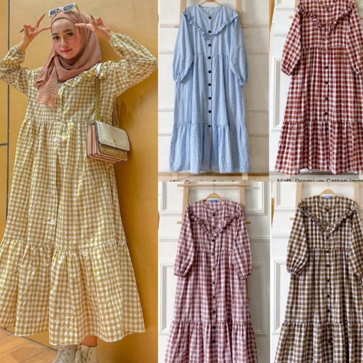 Penawaran Spesial Midi Reyna Dress Hayya Gingham Tarta Midi warna lengkap
