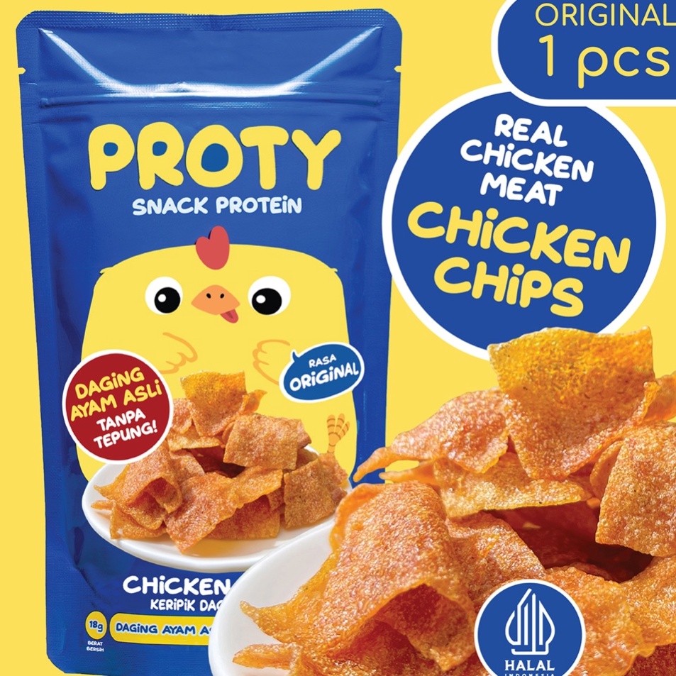 

Terbatas PROTY Chicken Chips Original 1 pcs Keripik Daging Ayam Krispi Snack Cemilan Protein Sehat 18 gr