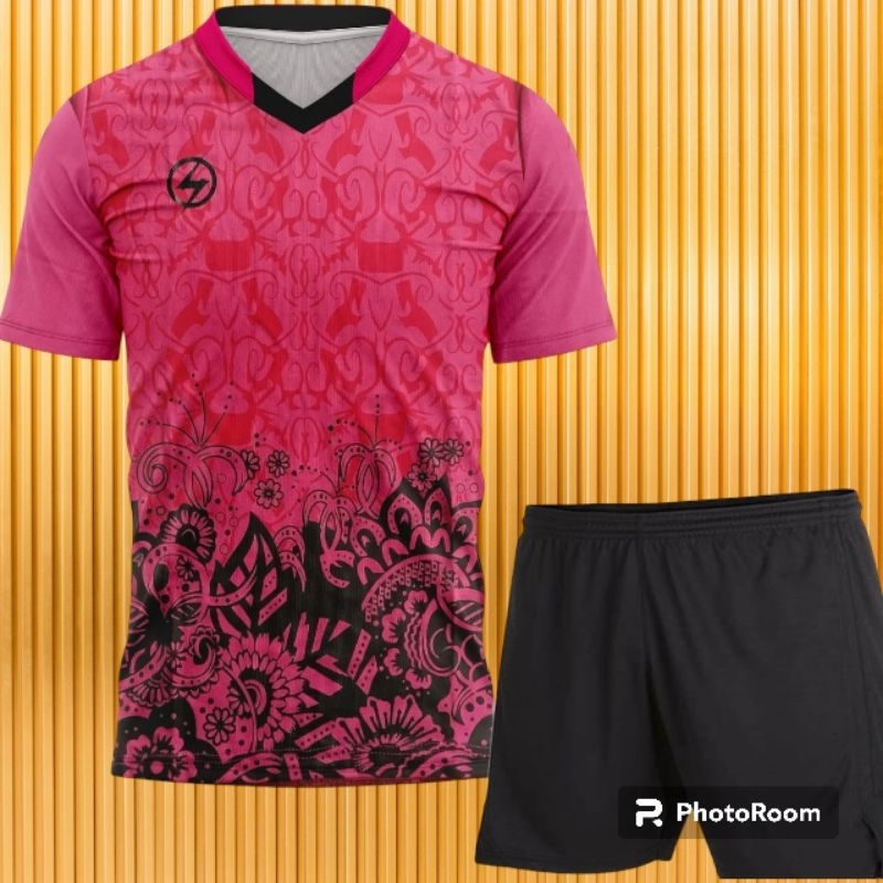 JERSEY FUTSAL SETELAN DEWASA WARNA PINK PUTIH NAVY GOLD HITAM MOTIF CORAK BATIK 1 SET BAJU +CELANA M