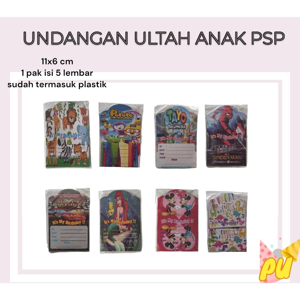 Undangan Ulang Tahun Anak PSP isi 5 / Kartu Undangan Ultah Unicorn Frozen