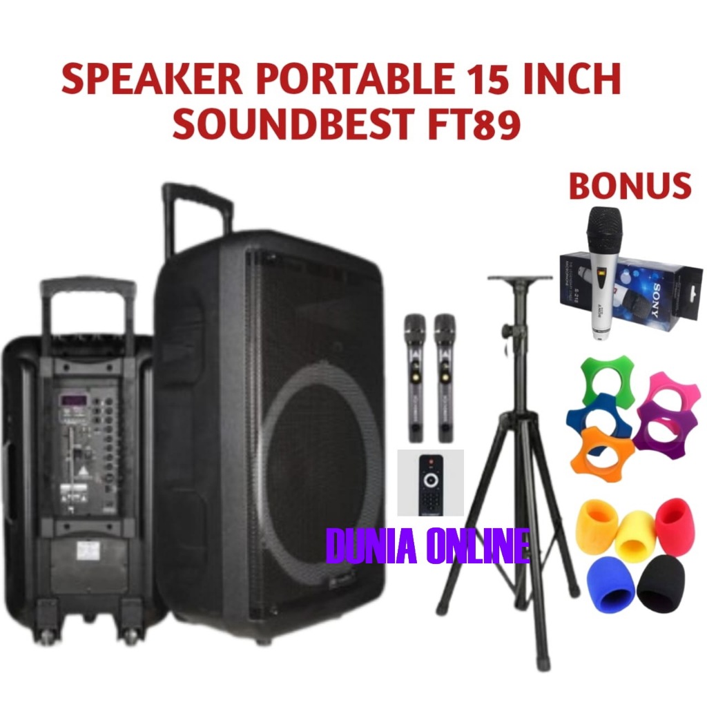 SPEAKER PORTABLE SOUNDBEST FT89/ FT 89 BLUETOOTH 15" BONUS STAND