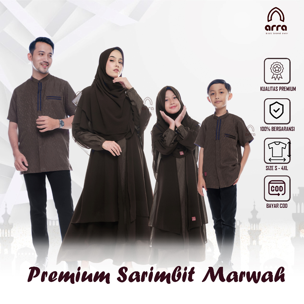 Sarimbit Baju Muslim Couple Lebaran Keluarga Kapel Koko Ayah Anak Laki laki Gamis Ibu Anak Perempuan