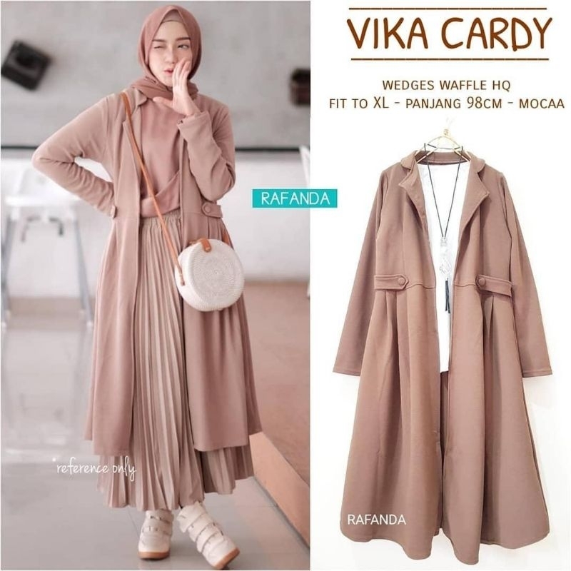 (Pic1) Vika Cardy warna coklat mocca long kardigan wanita bahan Wedges waffle fit to XL Ld 110 panja