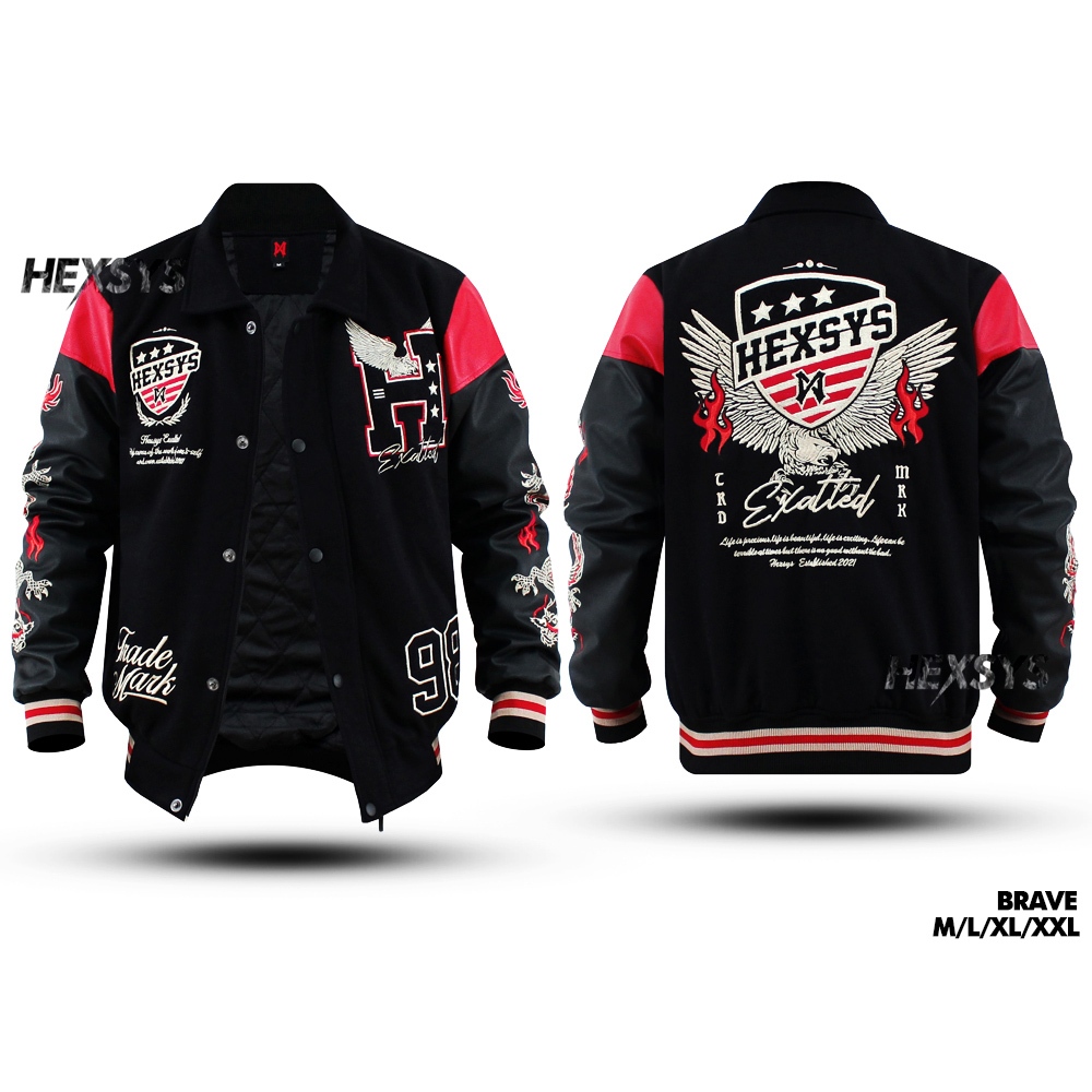 Bossque X Hexsys - Brave Jaket Varsity Bordir Breakside Baseball Kremlin Racing Varsity Pria Memphis