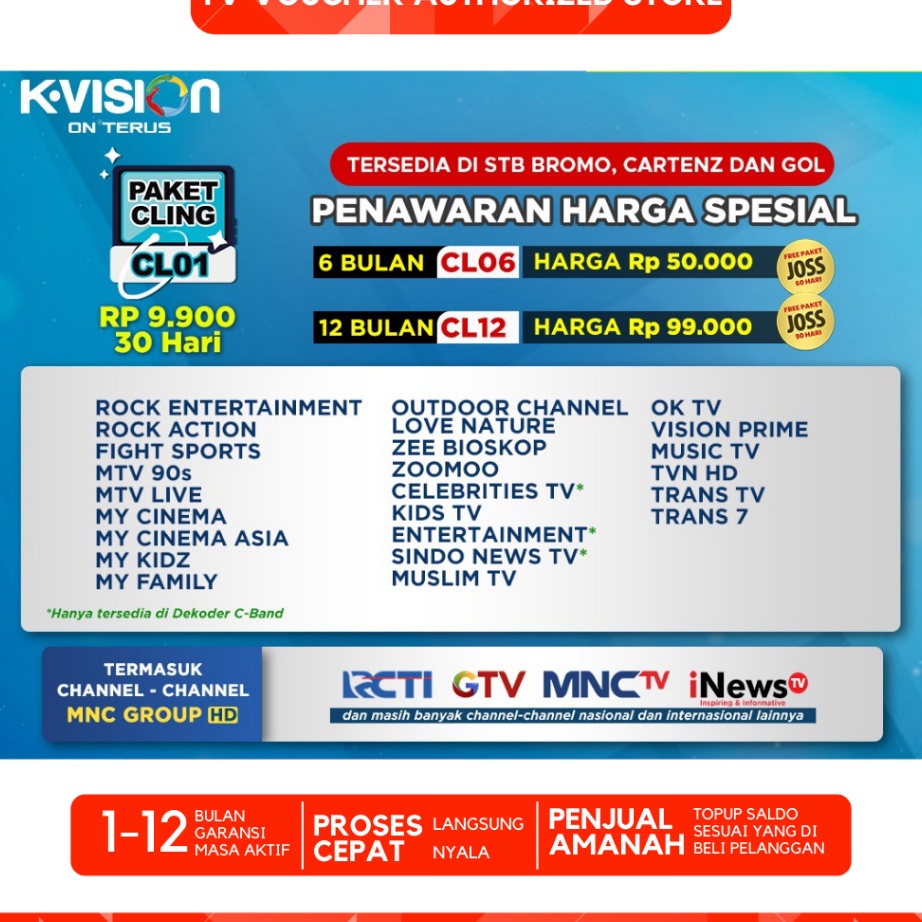 Berkualitas Tanpa Mahal K VISION Paket CLING 1Tahun36 Hari MNC GROUP KVISION CL12