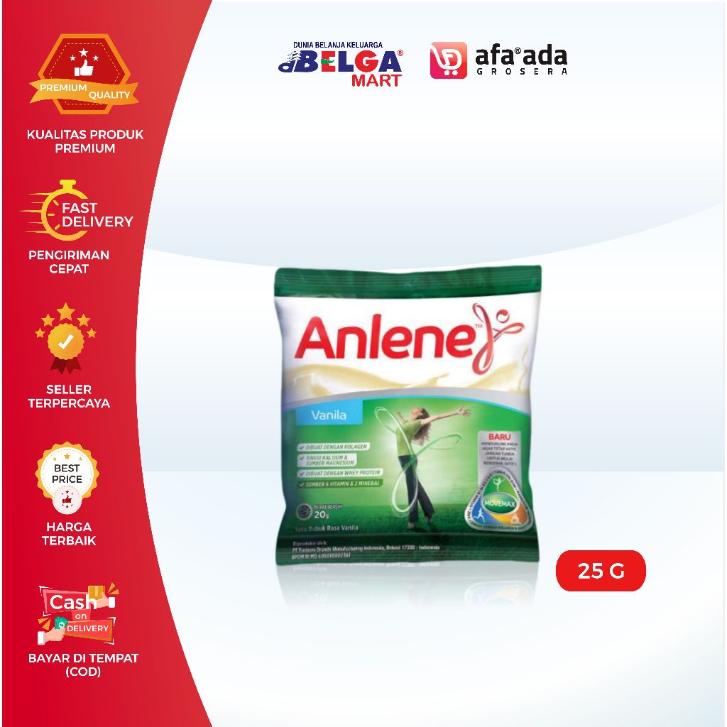 

ANLENE ACTIFIT | Kemasan Sachet (renteng) 25 gram | Harga untuk 10pcs | Cokelat & Vanila