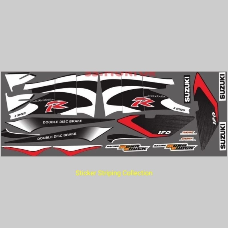 Sticker Striping Suzuki Satria R 120 2002 2 tak Lis Satria Lumba Hitam Putih Printing Cutting Tahan 