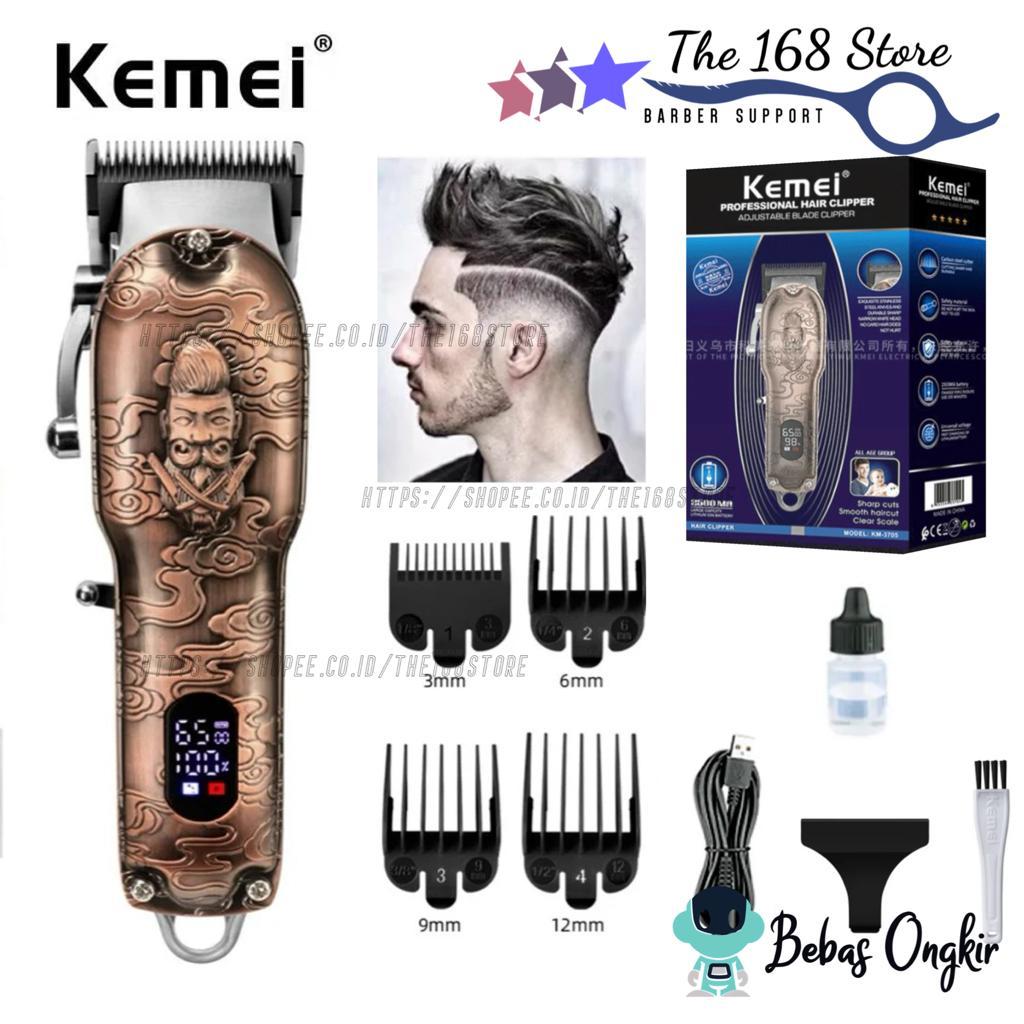 Alat Cukur Rambut Hair Clipper Electric Cordless Full Metal RPM Digital Mesin Cukuran Kemei KM 3705