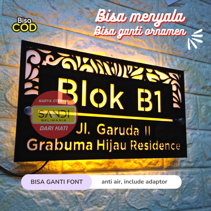 PAPAN NOMOR RUMAH LED ACRYLIC | NOMOR RUMAH | TIPE N