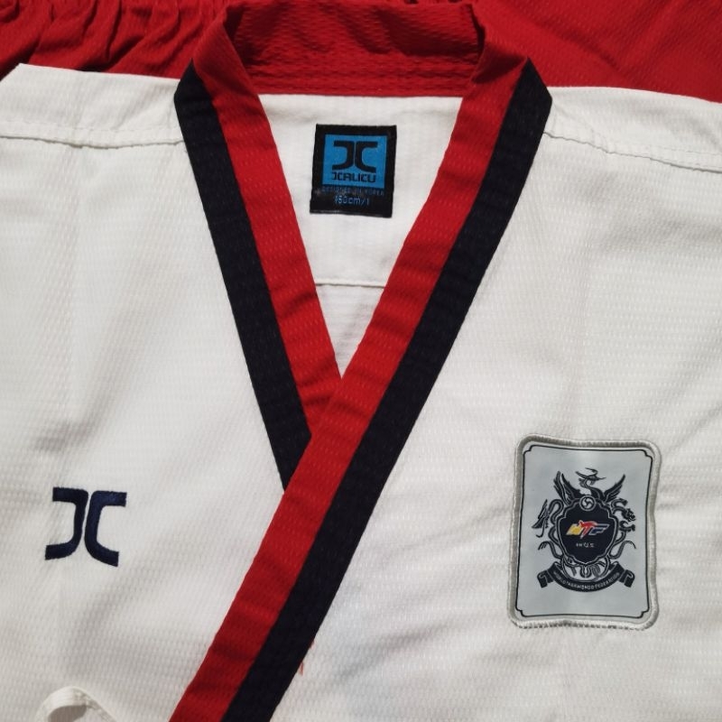 Dobok Poomsae 2nd kerah merah hitam ( poom ) Jcalicu - size 150
