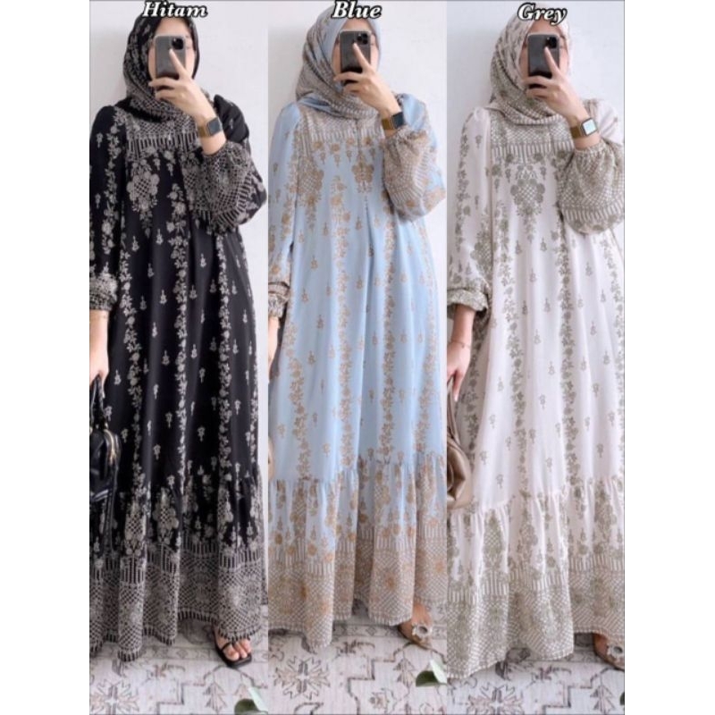 set tunik silk long bunga