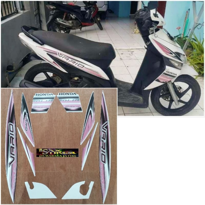 Striping Original Honda Vario 110 putih Lis pink tahun 2007 2008