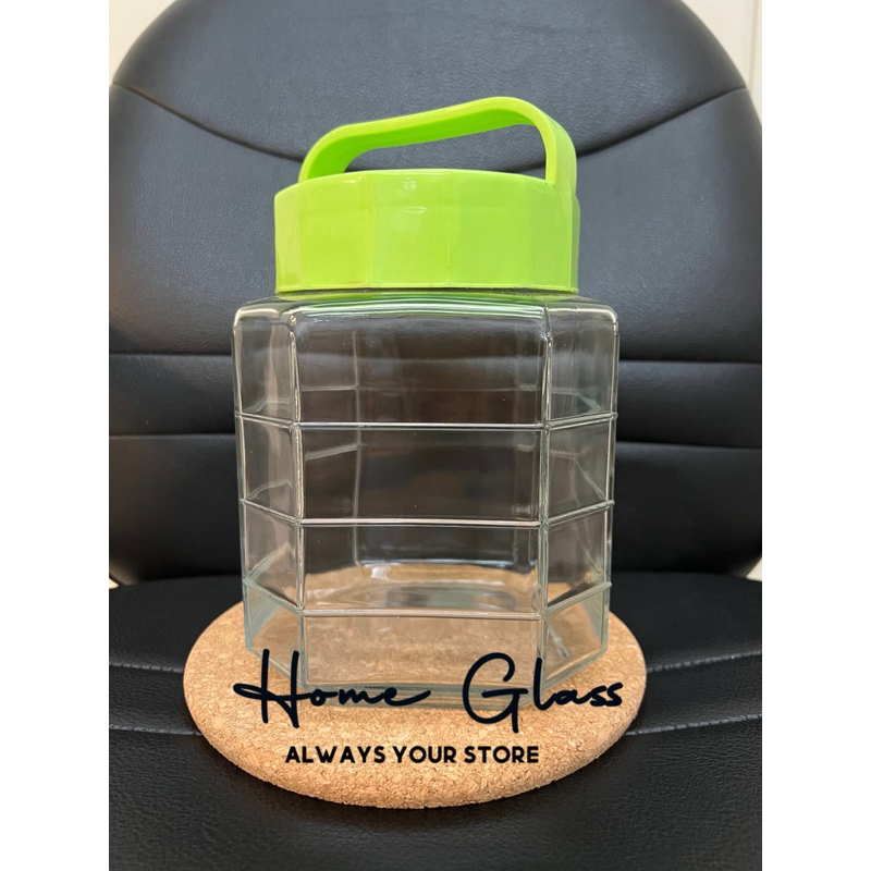 Toples Kaca 2L/Toples Kaca dgn Tutup Pegangan/Toples kerupuk/Toples Lodong/Toples lebaran