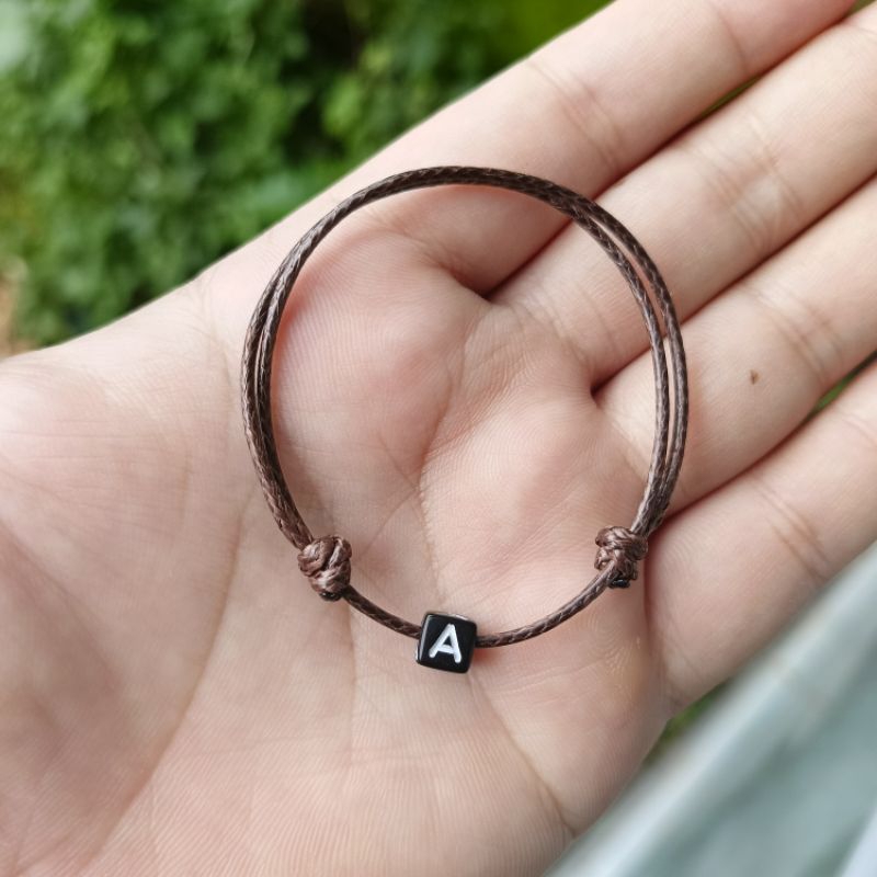 Gelang inisial nama Gelang tali korea Gelang huruf Gelang tali coklat