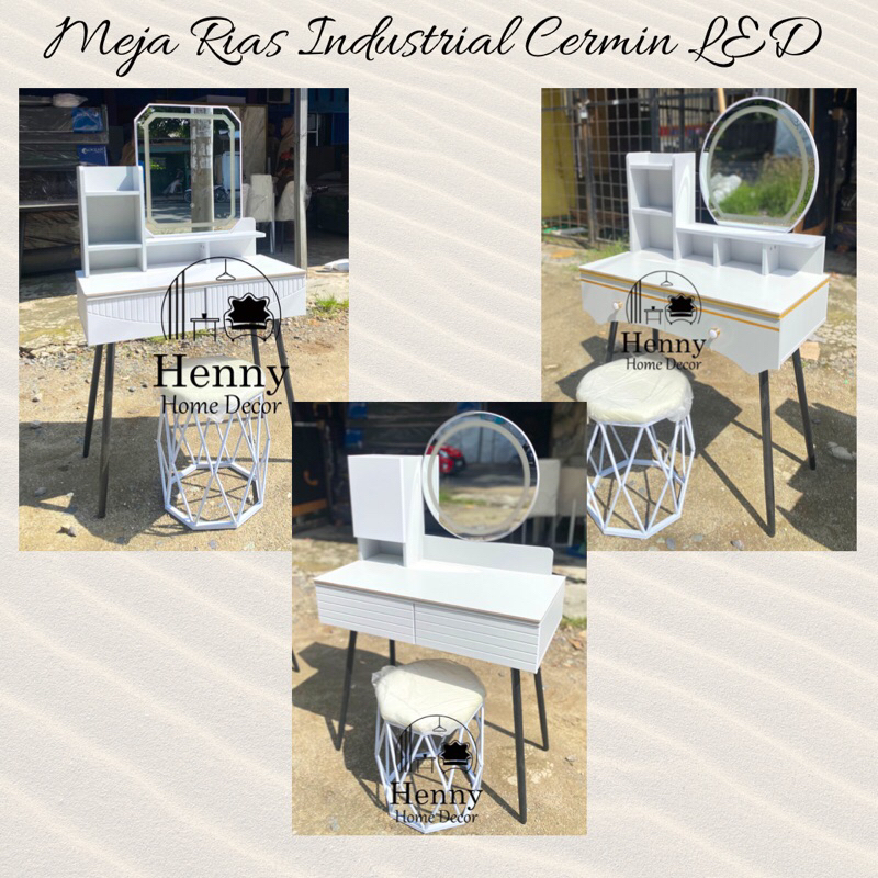 Henny Furniture Meja Rias Industrial Lampu LED / Meja Rias Minimalis / Meja Rias Lampu LED