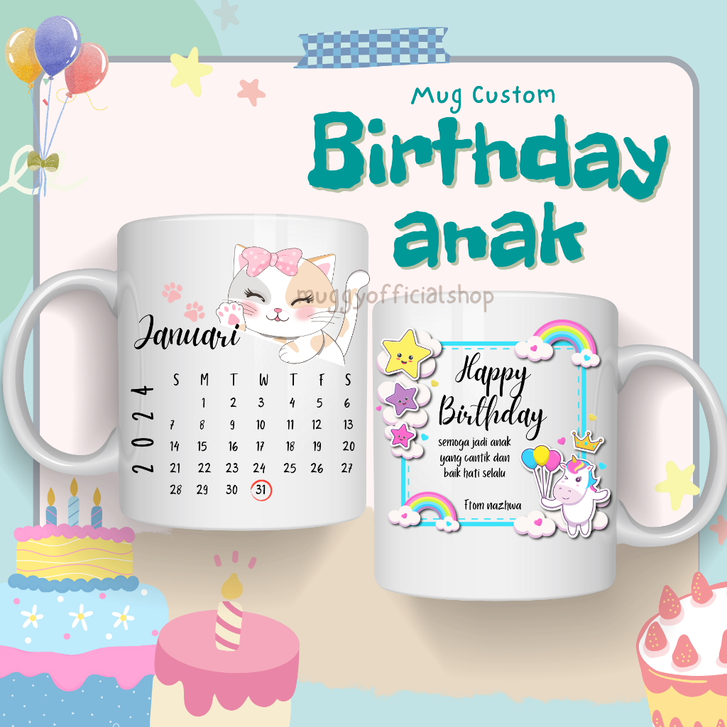 Cangkir anak / gelas anak / Mug anak / Mug Custom / Birthday Gift /  Hadiah Ulang tahun / perlengkap
