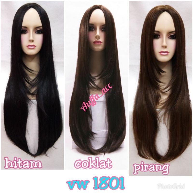 Rambut palsu lurus tanpa poni wig panjang halus