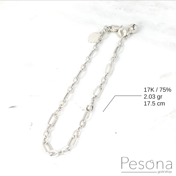 GELANG TANGAN EMAS PUTIH MODEL HOLO UKIR 17,5 cm | 17K | 2,03-2,96 gram