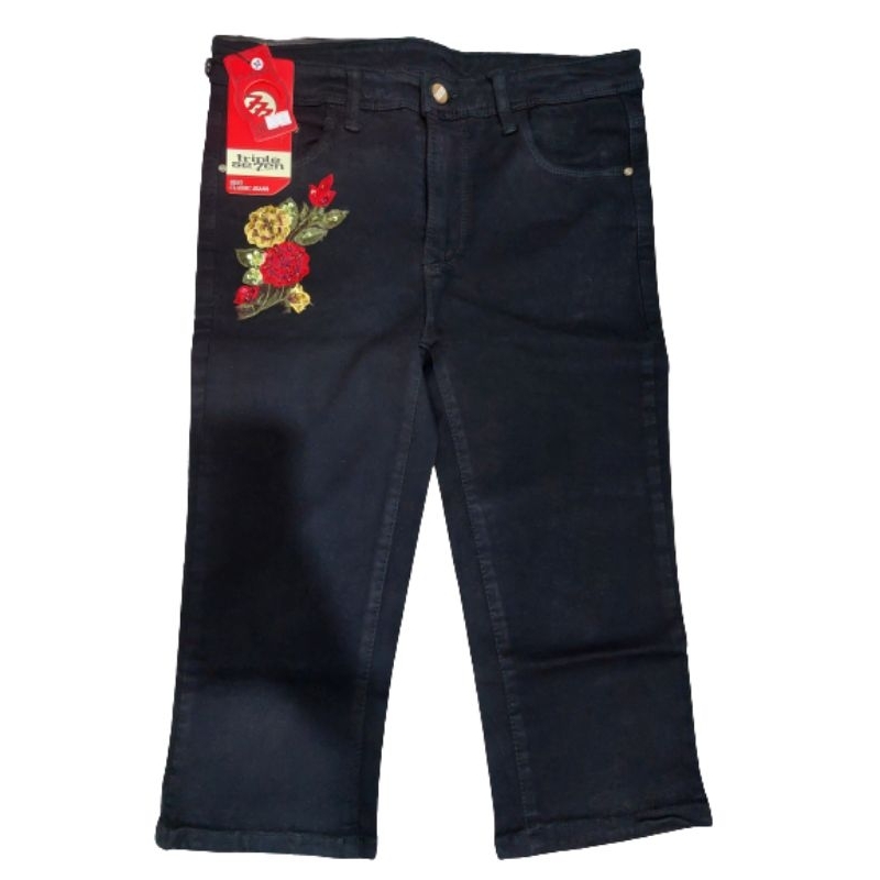 celana ponggol wanita bordir bunga / celana pendek jeans triple seven 777