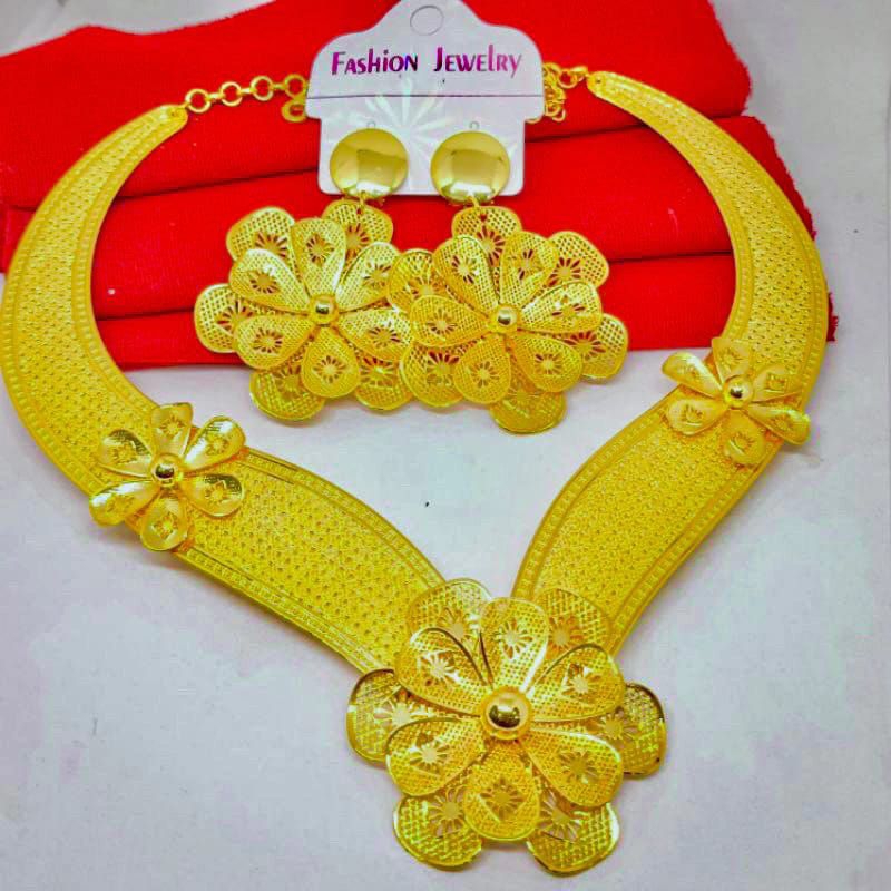 kalung dan anting bunga dubai lapis emas 24k set perhiasan dubai