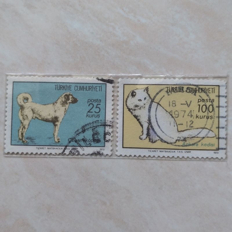 

Perangko Prangko Kuno Turki 2 Pcs 1973 Dog Cat - YN1154